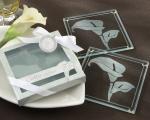 calla lilies frosted glass coasters in floral inspired gift box